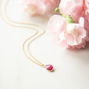 Teardrop Bezel-wrapped Gemstone Necklace - Gold